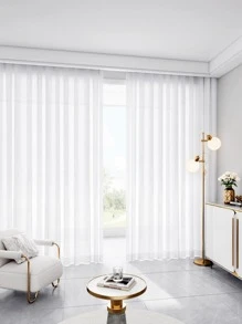 Solid Color Single Panel Sheer Curtain, Simple White Polyester Light Filtering Privacy Sheer Curtain For Living Room And Bedroom