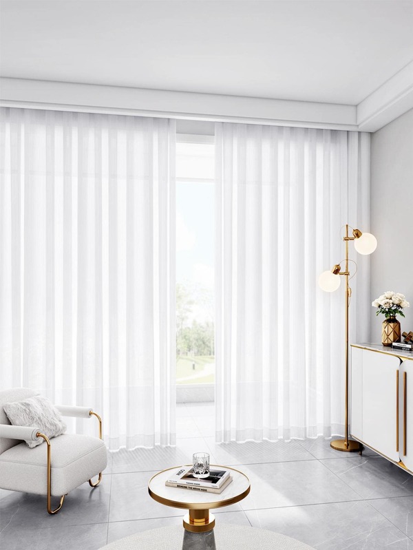 Solid Color Single Panel Sheer Curtain, Simple White Polyester Light Filtering Privacy Sheer Curtain For Living Room And Bedroom