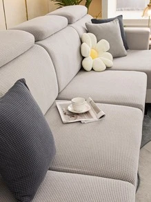 1pc Solid Color Stretchy Sofa Seat Cushion Cover, Modern Polyester Sofa Cushion Cover For Home - Grey - View 2