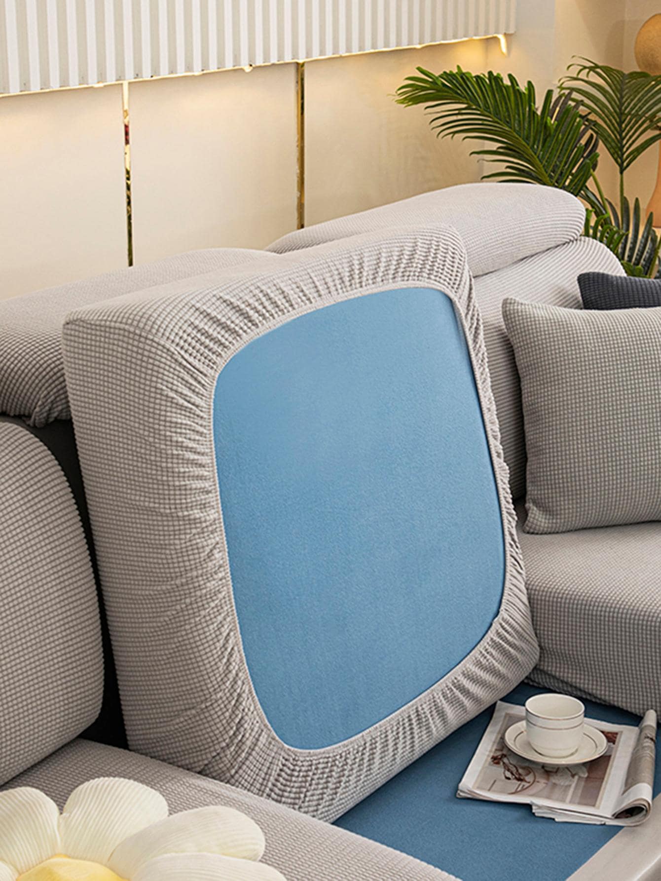1pc Solid Color Stretchy Sofa Seat Cushion Cover, Modern Polyester Sofa Cushion Cover For Home - Grey - View 1
