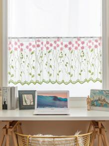 1入組花卉刺繡窗幔家居布藝窗簾帷幔 - 粉色 - 查看 1