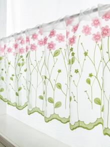 1入組花卉刺繡窗幔家居布藝窗簾帷幔 - 粉色 - 查看 2