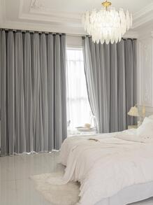 素色雙層1片現代滌綸臥室和客廳單面板遮光窗簾 - 深灰色 - 查看 5