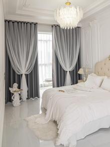 素色雙層1片現代滌綸臥室和客廳單面板遮光窗簾 - 深灰色 - 查看 6