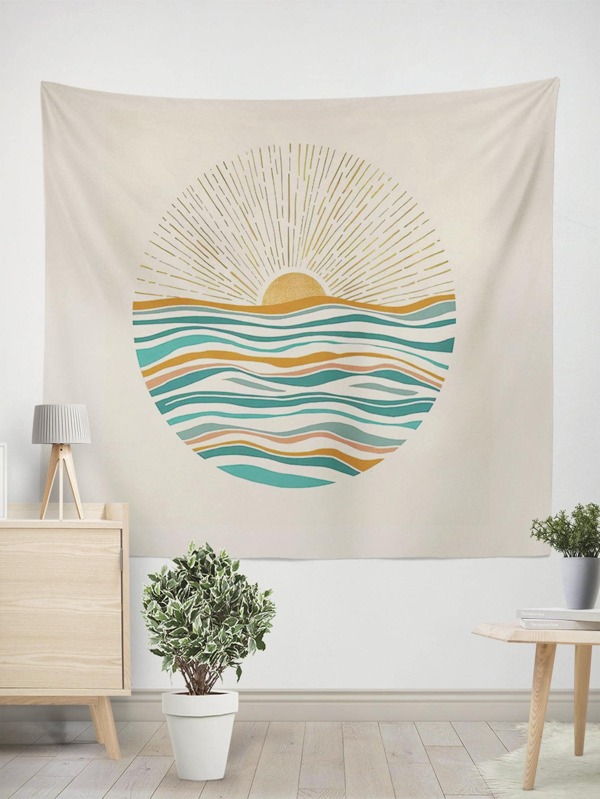 1pc Sun Pattern Tapestry, Modern Woven Fabric Tapestry Poster Wall
