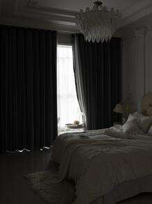 素色雙層1片現代滌綸臥室和客廳單面板遮光窗簾 - 深灰色 - 查看 9