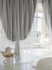 素色雙層1片現代滌綸臥室和客廳單面板遮光窗簾 - 深灰色 - 查看 10