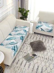 1pc Leaf Print Sofa Seat Cushion Cover, Modern Tropical Leaf Print Sofa Cushion Cover For Household - Blue - View 7