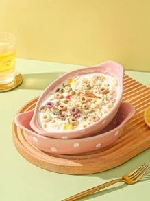 1-Gói Bát Chấm Bi, Hai Đĩa Sứ Có Tay Cầm, Hộ Gia Đình - Đỏ - Xem 4