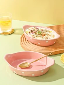 1-Gói Bát Chấm Bi, Hai Đĩa Sứ Có Tay Cầm, Hộ Gia Đình - Đỏ - Xem 1