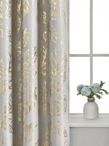 金屬質感葉子圖案1片現代滌綸臥室和客廳單面板遮光窗簾 - 彩色 - 查看 3