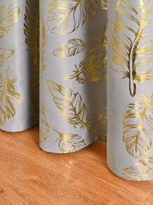 金屬質感葉子圖案1片現代滌綸臥室和客廳單面板遮光窗簾 - 彩色 - 查看 5