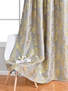 金屬質感葉子圖案1片現代滌綸臥室和客廳單面板遮光窗簾 - 彩色 - 查看 2