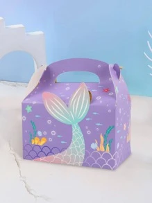 5pcs Mermaid Pattern Gift Box, Cute Paper Candy Box, For Birthday Party - Multicolor - View 3