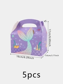 5pcs Mermaid Pattern Gift Box, Cute Paper Candy Box, For Birthday Party - Multicolor - View 2