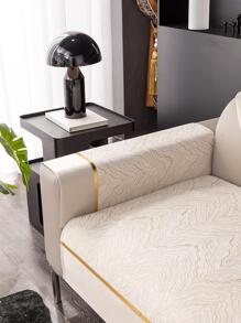1pc Jacquard Pattern Contrast Binding Sofa Towel, Beige Polyester Sofa Seat Liner, For All Season - Beige - View 2