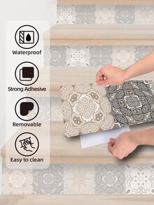 1pc Vintage Pattern Floor Sticker, Self Adhesive PVC Tile Sticker, For Home Decor - Multicolor - View 2