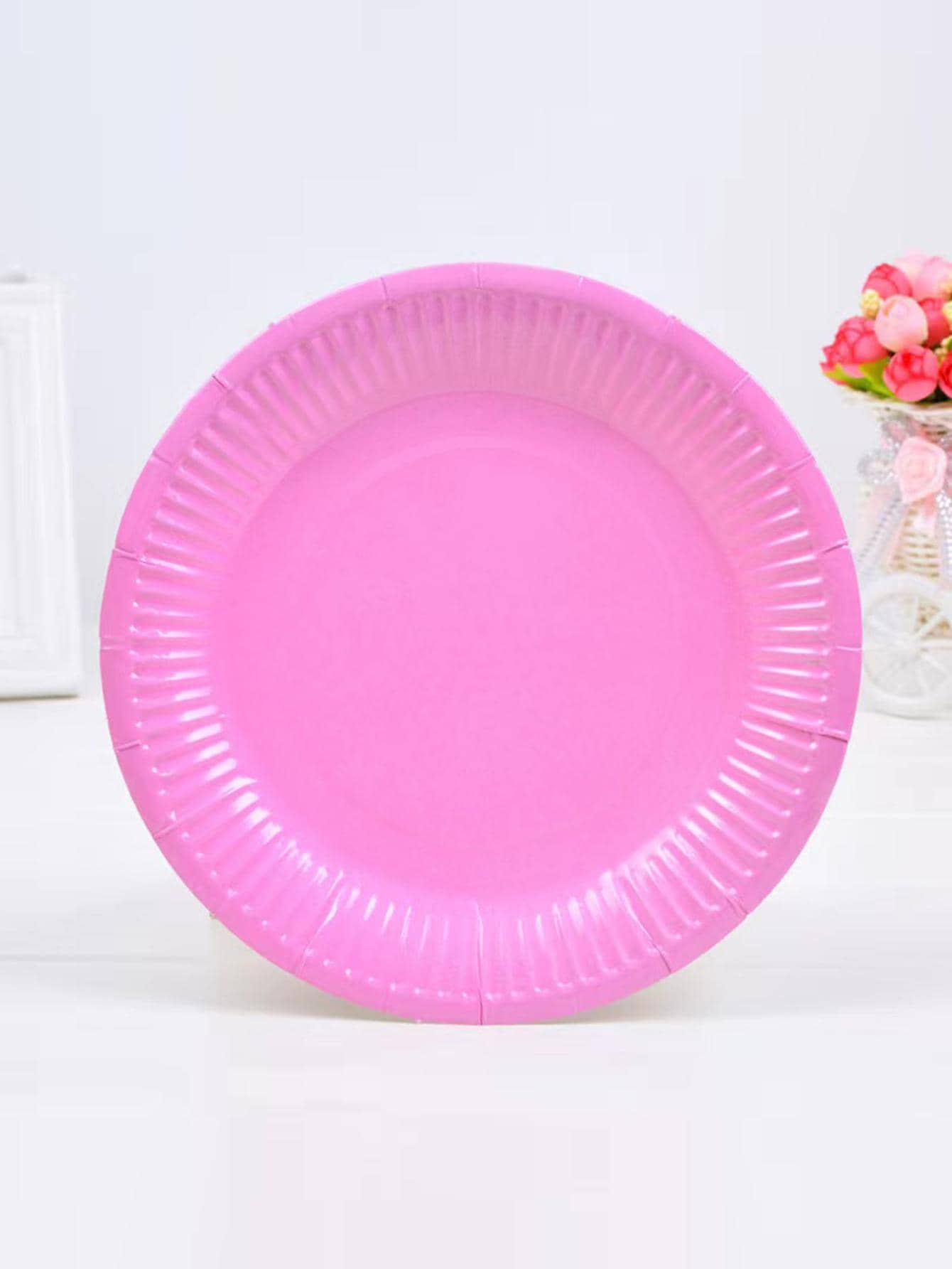 10 piezas Plato de cena desechable unicolor desechable moderno papel para picnic - Rosa - Ver 1