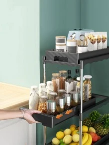 1pc ABS Spice Storage Rack, Modern Multifunction Plain Multi-layer Spice Storage Rack For Kitchen - Black - View 2