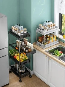 1pc ABS Spice Storage Rack, Modern Multifunction Plain Multi-layer Spice Storage Rack For Kitchen - Black - View 5