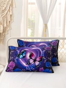 3pcs Colorful Flower & Butterfly Print Sheet Set With 1pc Sheet, 2pcs Pillow Case Without Filler, Modern Soft Fitted Sheet For Bedroom