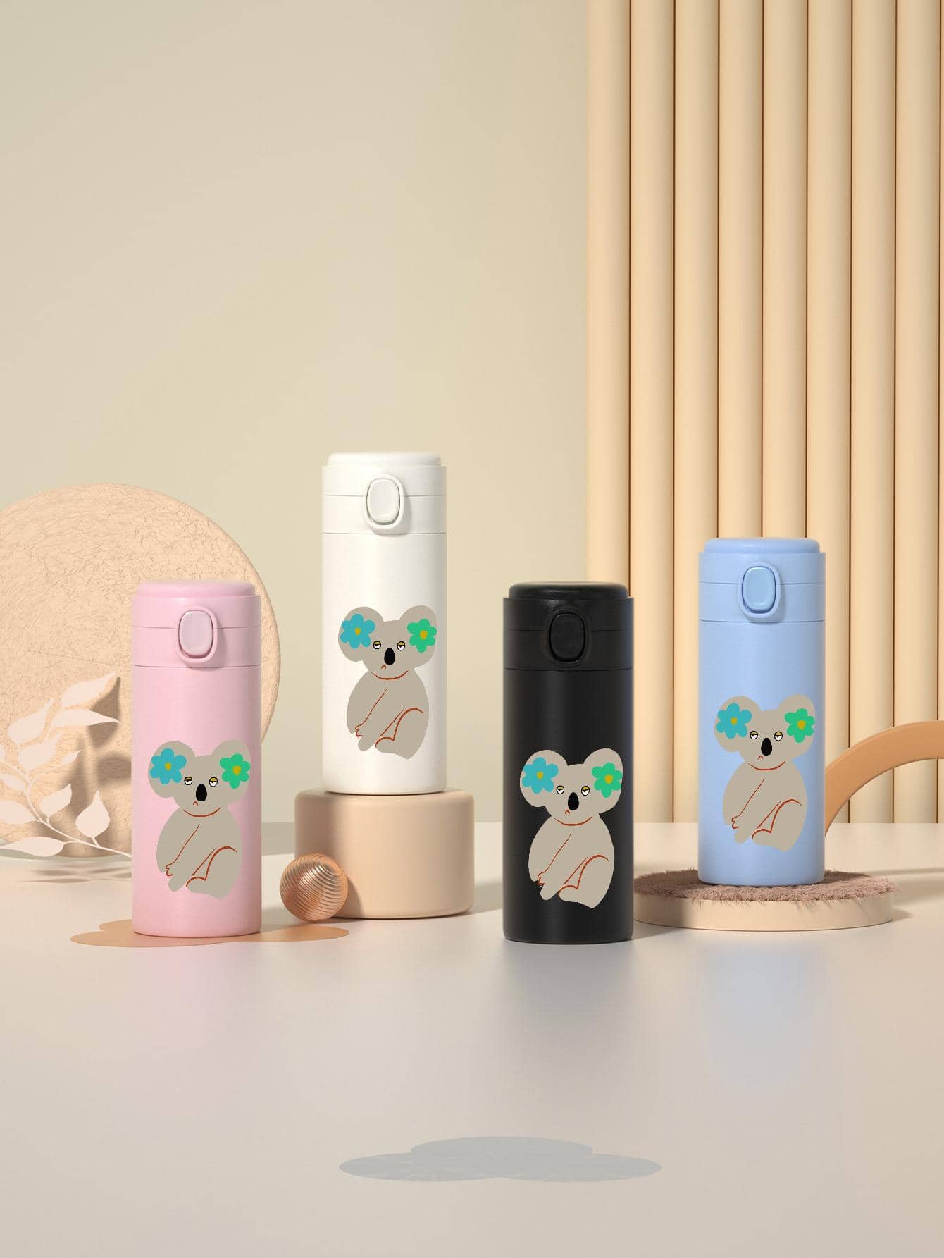 1 Gói Hình Koala Dễ Thương Màu Trắng Bình Giữ Nhiệt Gia Đình, Bình Nước Giữ Nhiệt Di Động Bằng Thép Không Gỉ - trắng - Xem 1