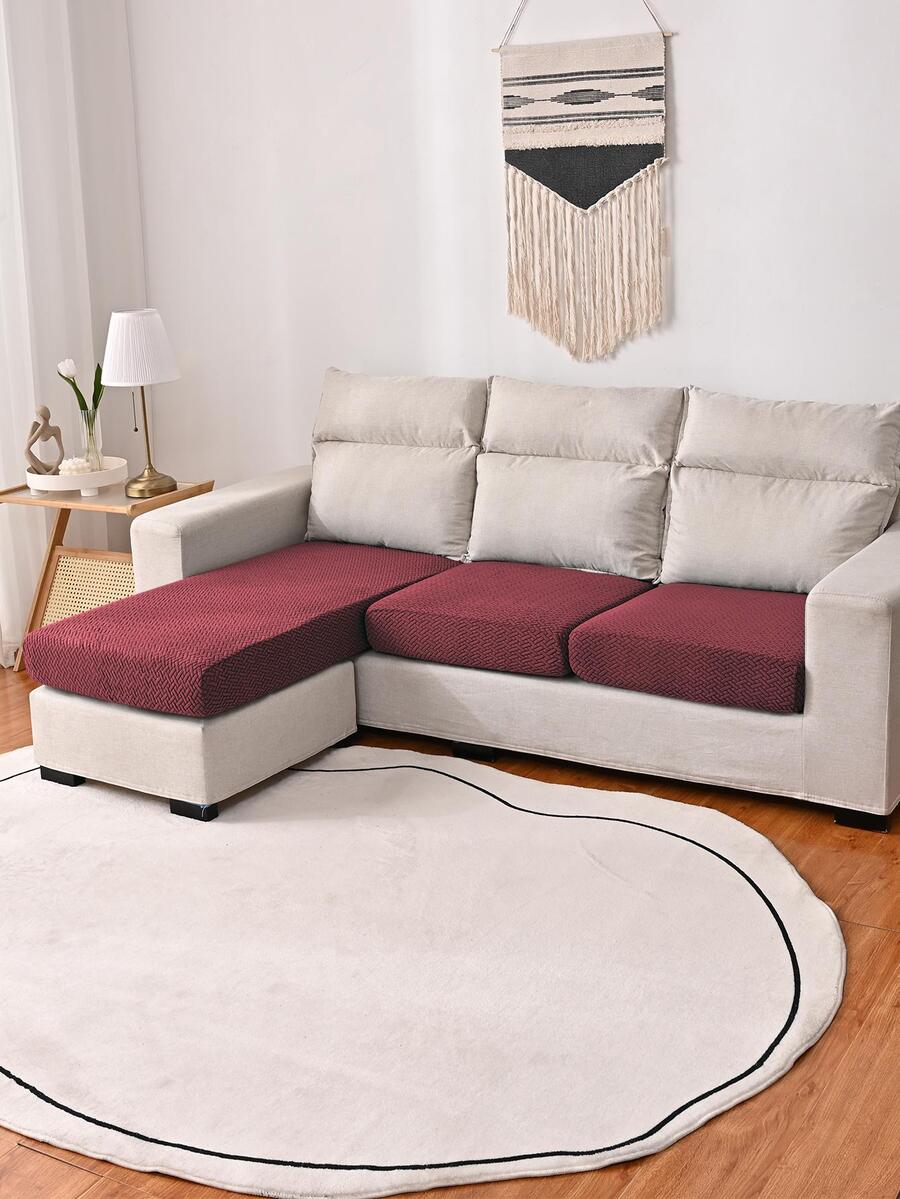 1pc Geometric Pattern Sofa Slipcover, Modernist Polyester Stretch Sofa Slipcover For Home - Burgundy - View 1