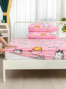 3入組/套卡通貓圖案被套（1入組被套和2入組枕套）四季可愛布藝床上用品套裝