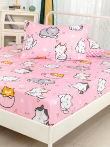 3入組/套卡通貓圖案被套（1入組被套和2入組枕套）四季可愛布藝床上用品套裝