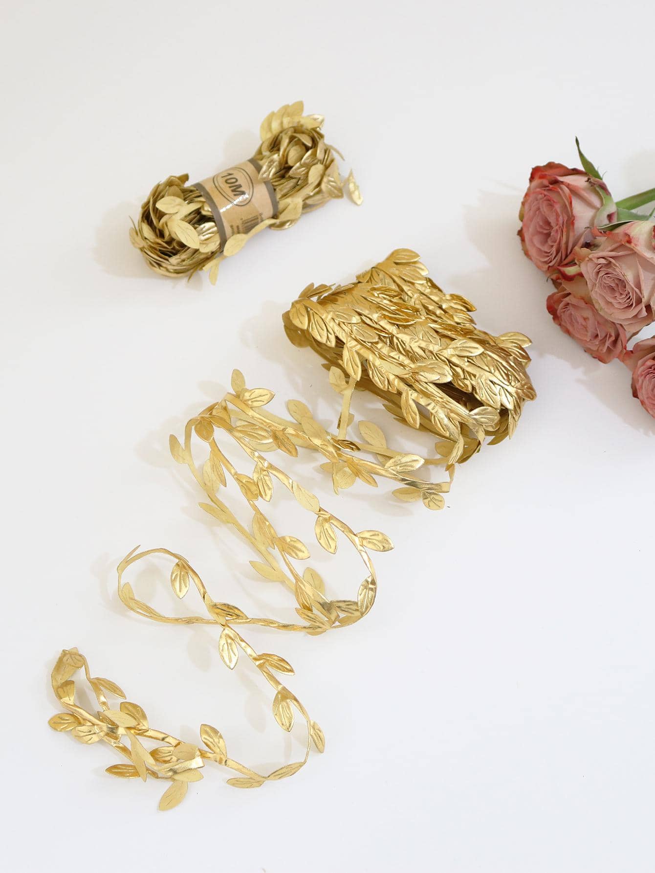 1pc Gold Gift Wrap Ribbon, Modern Polyester Leaf Decor Filament Ribbon For Party - Gold - View 1