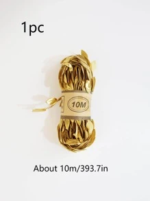 1pc Gold Gift Wrap Ribbon, Modern Polyester Leaf Decor Filament Ribbon For Party - Gold - View 3
