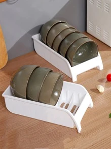 1pc Simple White Multifunction Dish Draining Rack, PP Portable Dish Storage Rack For Kitchen - White - View 5