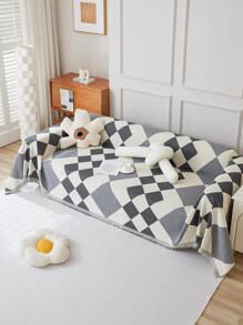 1入組幾何圖案沙發巾現代滌綸毛邊裝飾毛巾套適合家用 - 淺灰色 - 查看 2