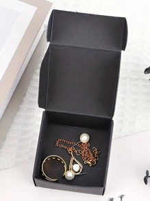 10 cái/bộ Hộp Quà Giấy, Hộp Đóng Gói Quà Hình Vuông Màu Đen Tối Giản Cho Bữa Tiệc - màu đen - Xem 4
