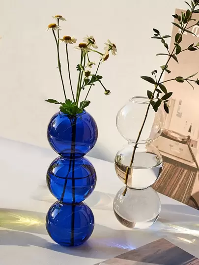 1pc Glass Flower Vase, Creative Solid Color Bubble Design Vase For Home Decor Back To School Room Decor School Supplies Glass Vase