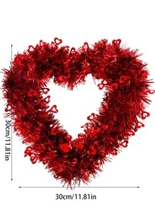 1入組PET花環現代金屬絲裝飾心形婚禮花圈 - 紅色 - 查看 4