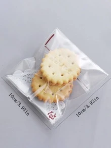 100入組塑料餅乾包裝袋簡單字母和蕾絲圖案透明食品儲物袋、禮品、食品包裝 - 紅白色 - 查看 2