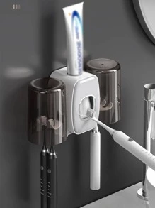 1 pieza montado en la pared Cepillo de dientes moderno ABS Estante de almacenamiento de cepillo de dientes montado enpared para cuarto de baño - Gris - Ver 4