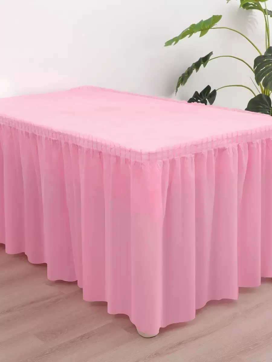2pcs Disposable Tablecloth Skirt, Birthday Party Festival Celebration Daily Table Protection, Atmosphere Prop - Pink - View 1
