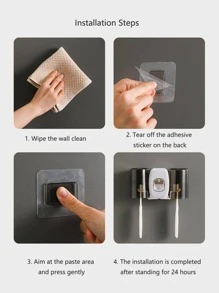 1 pieza montado en la pared Cepillo de dientes moderno ABS Estante de almacenamiento de cepillo de dientes montado enpared para cuarto de baño - Gris - Ver 8