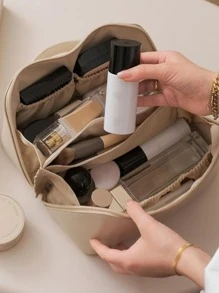 1pc Portable Makeup Storage Bag, Modern Letter Graphic Makeup Storage Bag For Home,Boho Vibes,For Holiday Beach, Bathroom Collection, Bedroom Collection, Large Capacity