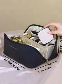 1pc Portable Makeup Storage Bag, Modern Letter Graphic Makeup Storage Bag For Home,Boho Vibes,For Holiday Beach, Bathroom Collection, Bedroom Collection, Large Capacity