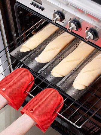 1 件 4 腔法棍麵包蛋糕模具,帶孔,不粘穿孔法式麵包盤,波浪形吐司盒麵包烘焙線架,烘焙工具