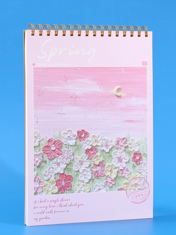 1pc Landscape Pattern Cover Spiral Sketch Book, Creative Portable