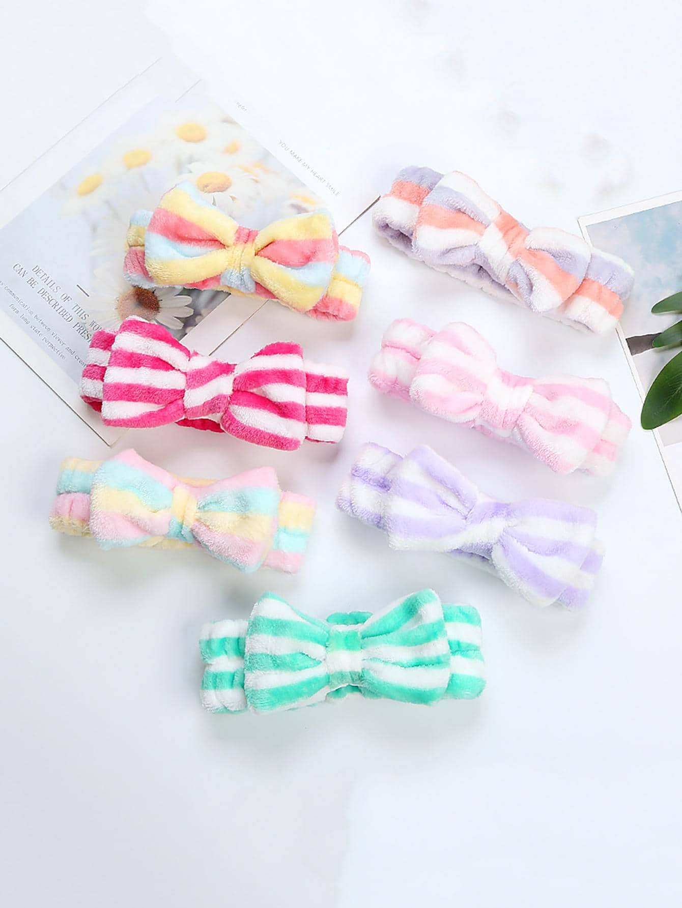 1pc Striped Pattern Bow Decor Bath Headband - Multicolor - View 1