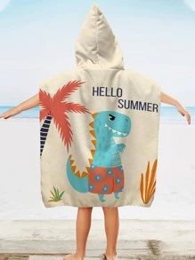 1入組兒童恐龍和字母圖案浴巾卡通可愛超細纖維兒童連帽旅行沙灘巾 - 彩色 - 查看 3