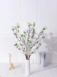 1件仿真丝花束家居装饰，粉色花朵配绿色叶子，适用于婚礼、生日、周年纪念派对、餐桌、客厅、卧室装饰 - 白色 - 查看 7