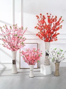 1件仿真丝花束家居装饰，粉色花朵配绿色叶子，适用于婚礼、生日、周年纪念派对、餐桌、客厅、卧室装饰 - 白色 - 查看 9