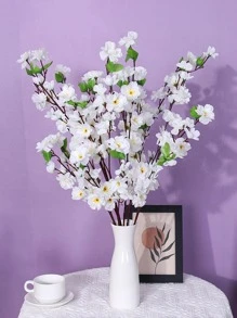 1件仿真丝花束家居装饰，粉色花朵配绿色叶子，适用于婚礼、生日、周年纪念派对、餐桌、客厅、卧室装饰 - 白色 - 查看 6