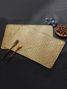 1入組草編極簡風格編織桌墊適用於家庭 - 黃色 - 查看 4